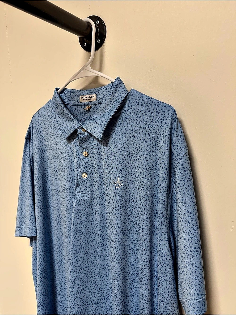 Peter Millar Summer Comfort Brands Print Performance Polo Blue XL